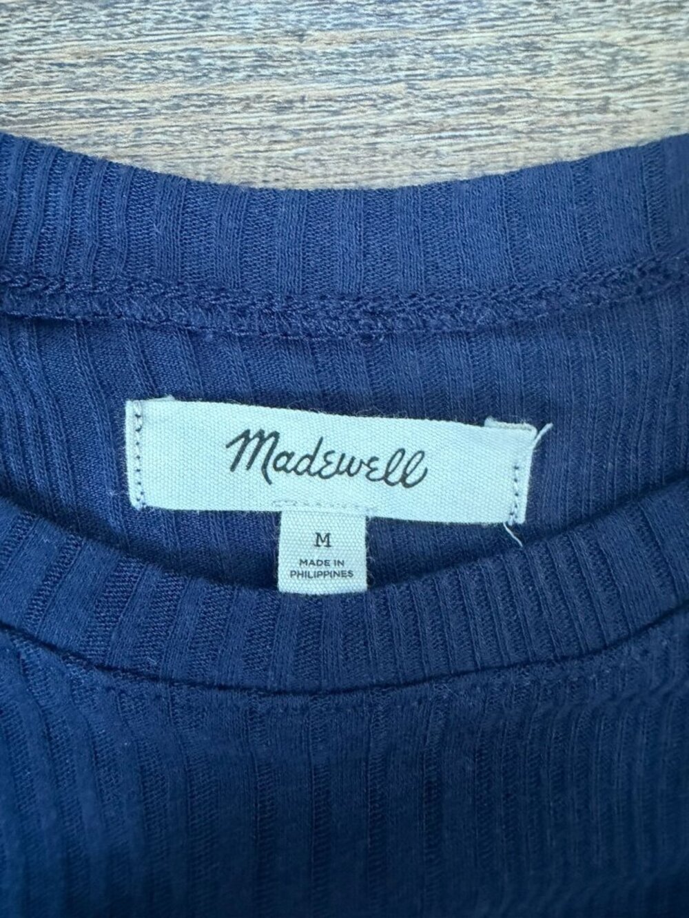Madewell Navy Ribbed Long-Sleeve Crewneck Knit Top Women's Size M - Picture 3 of 8